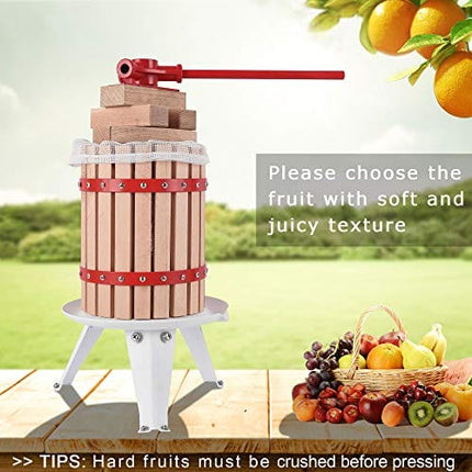 YUDA Upgraded 1.6 Gallon (6L) Manual Fruit Wine Press w/8 Blocks 100% Nature Oak, Cider Apple Grape Berries Crusher Juice Maker