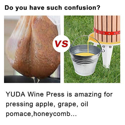 YUDA Upgraded 1.6 Gallon (6L) Manual Fruit Wine Press w/8 Blocks 100% Nature Oak, Cider Apple Grape Berries Crusher Juice Maker