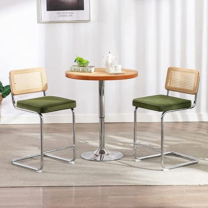 Zesthouse 24'' Counter Height Bar Stools Set of 2 for Kitchen Counter, Modern Rattan Bar Chairs with Back, Velvet Upholstered Barstools Island Stool, Chrome Base+Green