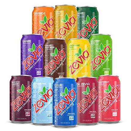 Zevia Zero Calorie Soda, Rainbow Variety Pack, 12 Ounce Cans (Pack of 24)