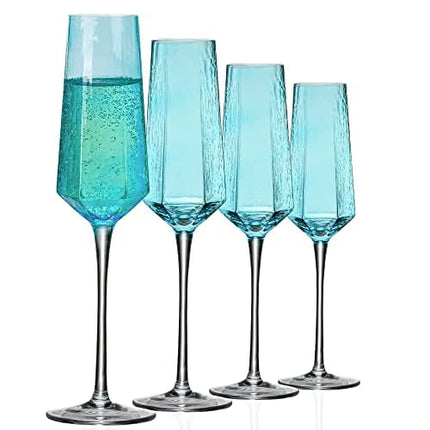 ziixon Champagne Flutes 8Oz Blue Wedding Champagne Glasses Classy Champagne Flutes Elegant Crystal Champagne Flutes Set of 4 for Anniversary Christmas (Blue)