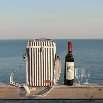 2 Bottle Insulated Wine Tote Bag, Wine Carrier Travel Padded Cooler Bag with Shoulder Strap Corkscrew Opener, Perfect for Picnic and Outdoor Entertaining Wine Lover's