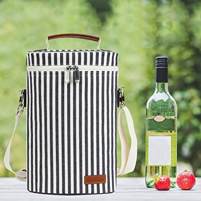 2 Bottle Insulated Wine Tote Bag, Wine Carrier Travel Padded Cooler Bag with Shoulder Strap Corkscrew Opener, Perfect for Picnic and Outdoor Entertaining Wine Lover's