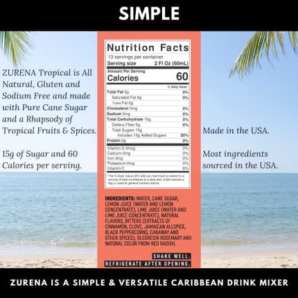 Zurena All-Natural Tropical Drink Mixer - Delicious Caribbean Cocktails in 30 Seconds with Spirits, Wine, Beer and Bubbly - Exotic Mockails With Club Soda, Juice or Tea - Contains No Alcohol