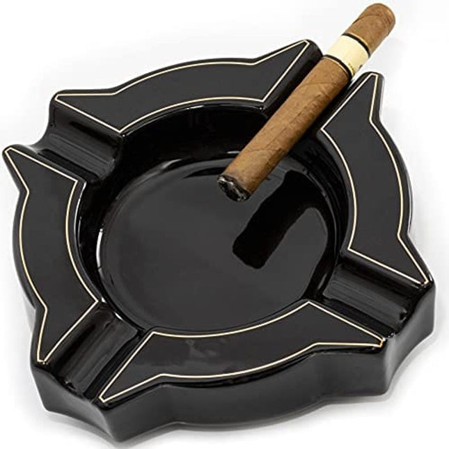 100% Face Ceramic Cigar Ashtray For Men, Durable Solid 4 Slot Cigar Holder, Large Heavy Outdoor Glass Cigar Ashtrays For Patio, Unique Ceramic Cigar Ash Tray For Home Office Decoration (BTMN-CCZ)