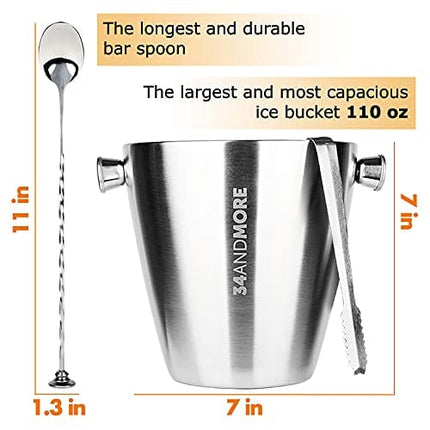 Bartender Kit Ice Bucket 3½qt 17pcs. Premium Cocktail Set Mixology Kit for Bar or Home. Stainless Steel Cocktail Shaker Set. Bartender E-Book, Alcohol Mixer Set for Men, Women. Drink Accessories Tools