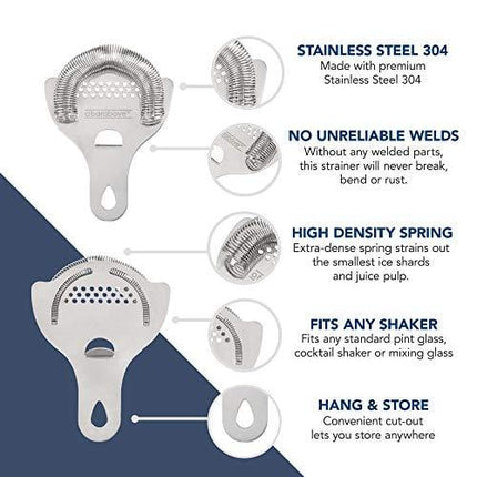 Hawthorne Cocktail Strainer - Stainless Steel Strainer for Professional Bartenders and Mixologists