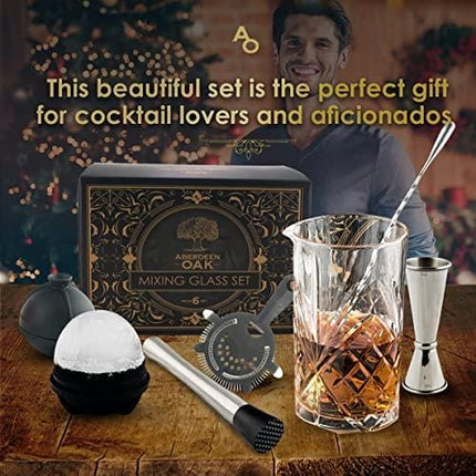 Cocktail Mixing Set With Bar Spoon Cocktail Mixing Spoon, Bar Mixing Glass, Cocktail Strainer, Muddler, Jigger And Ice Molds - Beautiful Glass Bar Cocktail Mixer, Cocktail Glass Set, Cocktail Spoon