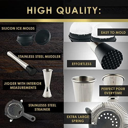 Cocktail Mixing Set With Bar Spoon Cocktail Mixing Spoon, Bar Mixing Glass, Cocktail Strainer, Muddler, Jigger And Ice Molds - Beautiful Glass Bar Cocktail Mixer, Cocktail Glass Set, Cocktail Spoon