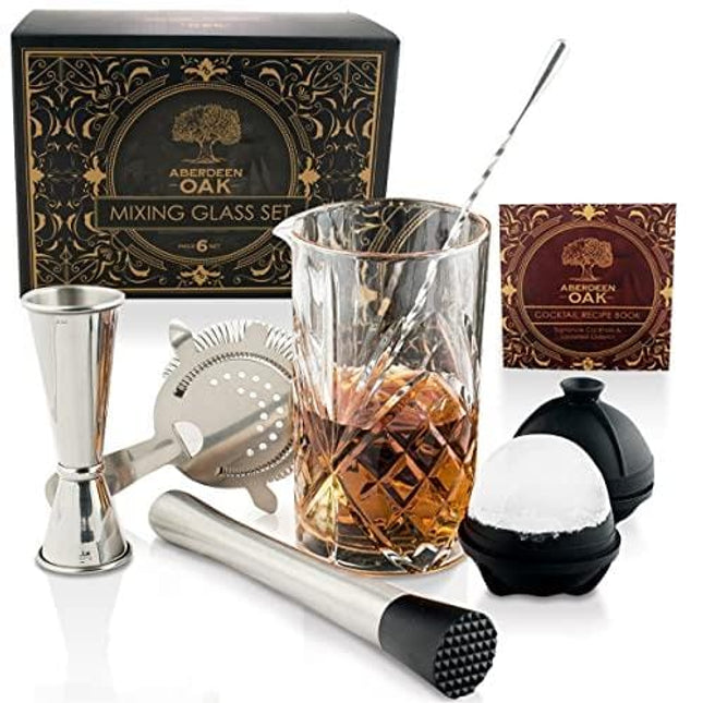 Cocktail Mixing Set With Bar Spoon Cocktail Mixing Spoon, Bar Mixing Glass, Cocktail Strainer, Muddler, Jigger And Ice Molds - Beautiful Glass Bar Cocktail Mixer, Cocktail Glass Set, Cocktail Spoon