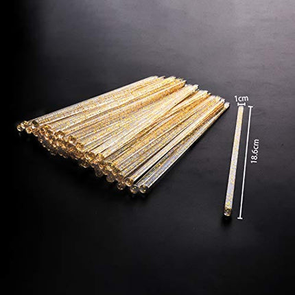 Aboat 120 Pieces 7.3 Inch Plastic Round Top Swizzle Sticks, Crystal and Gold
