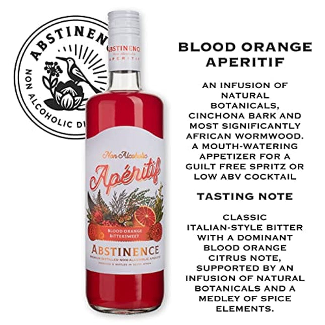 Abstinence Spirits Blood Orange Aperitif | Award Winning Non-Alcoholic Spirit | 750ml