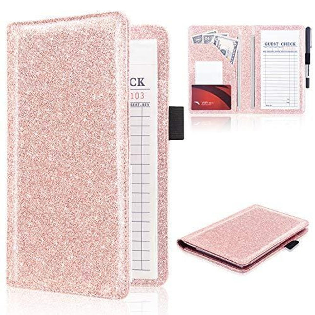Server Book (2020 Edition), ACdream Waiter Book Server Wallet Server Pads Waitress Book Restaurant Waitstaff Organizer, Guest Check Book Holder Money Pocket Fit Server Apron, Glitter Rose Gold