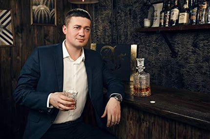 Whiskey Decanter Gift Set ?Pier? 5-Piece (1 Carafe + 4 Glasses) incl. Lucky Coin in Box. Premium 100% lead-free Crystal Glass for Liquor, Bourbon, Scotch. Dishwasher Safe - AdamFranklin1881