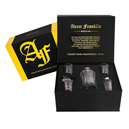 Whiskey Decanter Gift Set ?Pier? 5-Piece (1 Carafe + 4 Glasses) incl. Lucky Coin in Box. Premium 100% lead-free Crystal Glass for Liquor, Bourbon, Scotch. Dishwasher Safe - AdamFranklin1881