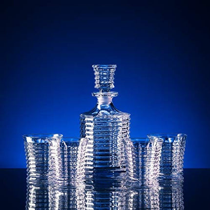 Whiskey Decanter Gift Set ?Pier? 5-Piece (1 Carafe + 4 Glasses) incl. Lucky Coin in Box. Premium 100% lead-free Crystal Glass for Liquor, Bourbon, Scotch. Dishwasher Safe - AdamFranklin1881