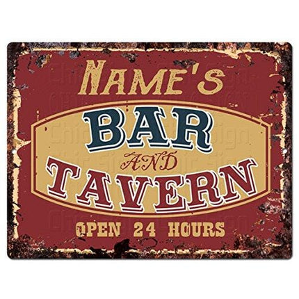 Any Name's BAR and Tavern Custom Personalized Tin Chic Sign Rustic Vintage Style Retro Kitchen Bar Pub Coffee Shop Decor 9"x 12" Metal Plate Sign Home Store Man cave Decor Gift Ideas