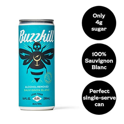 Buzzkill Wines Non Alcoholic Sauvignon Blanc, Dealcoholized California Dry Sauvignon Blanc, Gluten Free, 4g Sugar, 70 Calories, Pack of 4 (8.4 fl. oz per can)