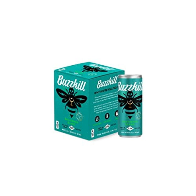 Buzzkill Wines Non Alcoholic Sauvignon Blanc, Dealcoholized California Dry Sauvignon Blanc, Gluten Free, 4g Sugar, 70 Calories, Pack of 4 (8.4 fl. oz per can)