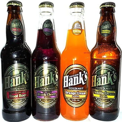 Hank's Gourmet Sodas Variety 4 Pack (Root Beer, Orange Cream, Vanilla Cream, Wishniak Black Cherry) - 12 Fl Oz