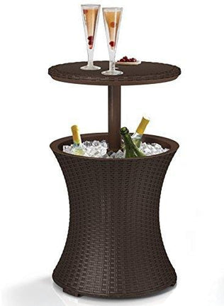 Keter Pacific Cool Bar Outdoor Patio Furniture and Hot Tub Side Table with 7.5 Gallon Beer and Wine Cooler, Brown