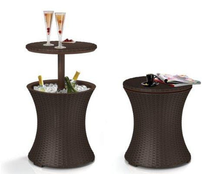 Keter Pacific Cool Bar Outdoor Patio Furniture and Hot Tub Side Table with 7.5 Gallon Beer and Wine Cooler, Brown
