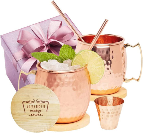 Advanced Mixology Authentic Moscow Mule Copper Mugs - Set of 2 (16oz)