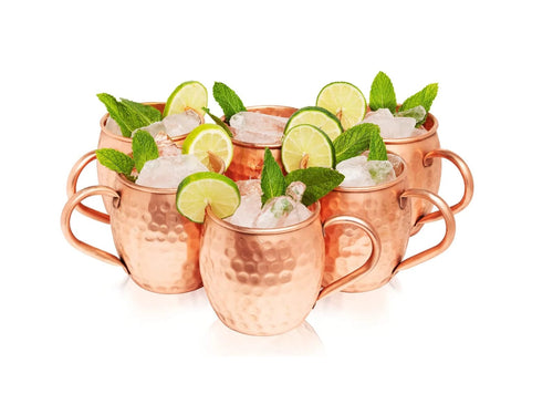 Kitchen Science Moscow Mule Hammered Copper Mugs - Set of 6 (16oz)