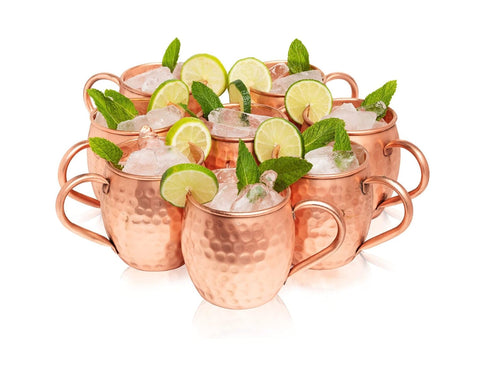Kitchen Science Moscow Mule Hammered Copper Mugs - Set of 8 (16oz)