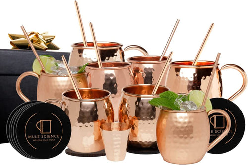 Mule Science Moscow Mule Mugs - Gift Set of 8 (16oz)