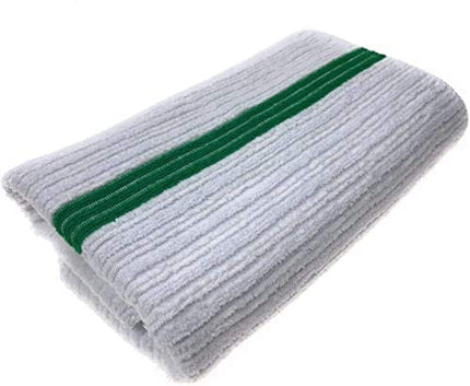 UTowels Premium 24 Pack White with Green Stripe Bar Mop Microfiber Towels for Home, Kitchen, Restaurant Cleaning (White/Green Stripe, 14inx18in)
