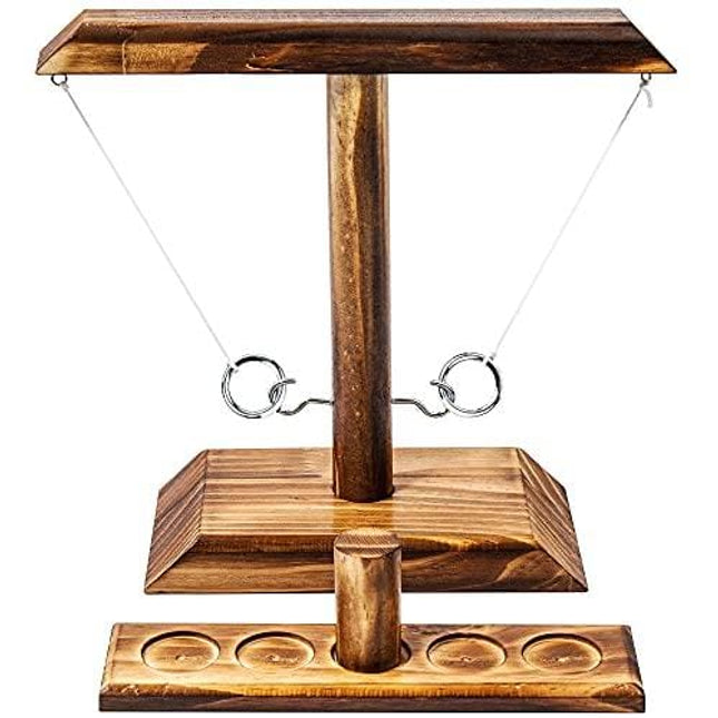 agore Ring Toss Game, Ring Toss with Shot Ladder, Fun Hook and Ring Game, Handmade Wooden Interactive Game for Home, Party, Brown