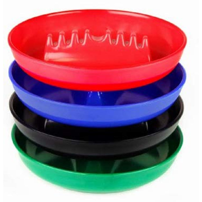 ALAZCO Set of 4 Round Melamine Large Ashtray - 7" Diameter - Cigarette Cigar Tabletop Vintage Style Restaurant Safety Ridge (Blue, Red, Black & Green)