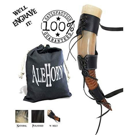 AleHorn Authentic Drinking Horn Curved Style - Polished Finish - XL- Viking Style Genuine Handcrafted Viking Beer Cup for Ale, Mead -Food Safe - Medieval Style Inspired by Game of Thrones - Great Gift