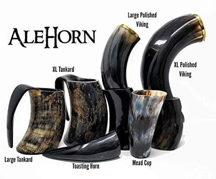 AleHorn Authentic Drinking Horn Curved Style - Polished Finish - XL- Viking Style Genuine Handcrafted Viking Beer Cup for Ale, Mead -Food Safe - Medieval Style Inspired by Game of Thrones - Great Gift