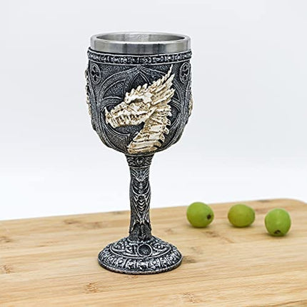 Medieval GOT Dragon wine goblet - D&D Game chalice cup of Thrones Merchandise dungeons and dragons gift Party 7oz Stainless Steel Gothic Drinking cups