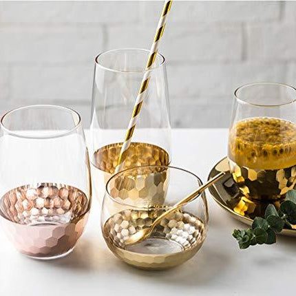 ALINK Biodegradable Paper Straws, 100 Pink Straws / Gold Straws for Party Supplies, Birthday, Wedding, Bridal / Baby Shower Decorations and Holiday Celebrations