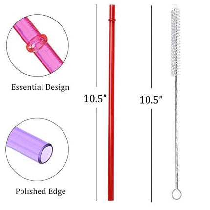 ALINK 10.5 in Long Rainbow Colored Reusable Tritan Plastic Replacement Straws for 20 OZ 30 OZ Tumblers, Set of 10 with Cleaning Brush
