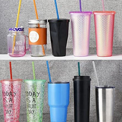 ALINK 12-Pack Glitter Reusable Clear Plastic Straws, 11" Long Hard Tumbler Drinking Straws with Cleaning Brush (10 Colors)