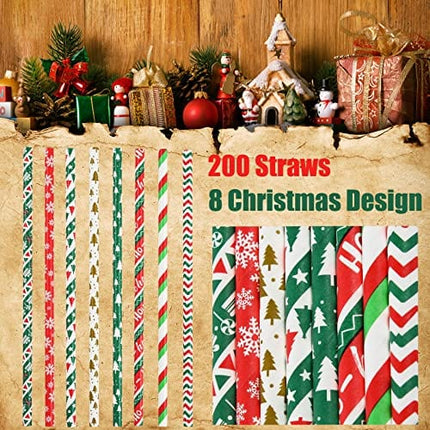 ALINK 200 Christmas Paper Straws, 8 Styles Striped Christmas Tree Snowflake Straws for Christmas Party Decorations Supplies