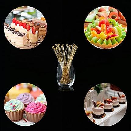 ALINK 125-Pack Gold Glitter Plastic Swizzle Sticks, Crystal Cake Pops, Cocktail Coffee Drink Stirrers, 7.24 Inch