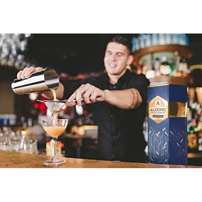 11-Piece Silver Boston Cocktail Shaker Set Bartender Kit | Drink Mixer Bar Set | Cocktail Set Bar Accessories: Martini Shaker, Strainer, Jigger, Muddler, Spoon, & More