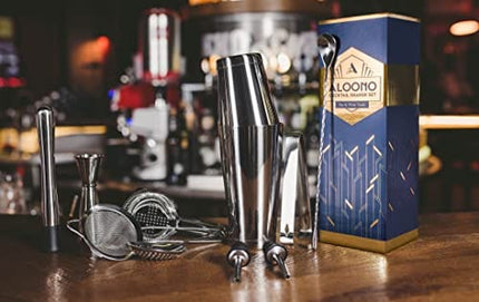 11-Piece Silver Boston Cocktail Shaker Set Bartender Kit | Drink Mixer Bar Set | Cocktail Set Bar Accessories: Martini Shaker, Strainer, Jigger, Muddler, Spoon, & More