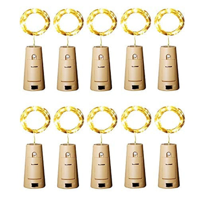 Aluan Wine Bottle Lights with Cork Christmas Lights 12 LED 10 Pack Fairy Lights Waterproof Battery Operated Cork String Lights for Jar Party Wedding Christmas Festival Bar Decoration, Warm White