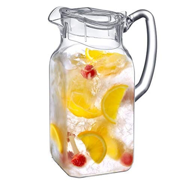 Amazing Abby - Quadly - Acrylic Pitcher (64 oz), Clear Plastic Pitcher with Lid, BPA-Free and Shatter-Proof, Great for Iced Tea, Sangria, Lemonade, and More