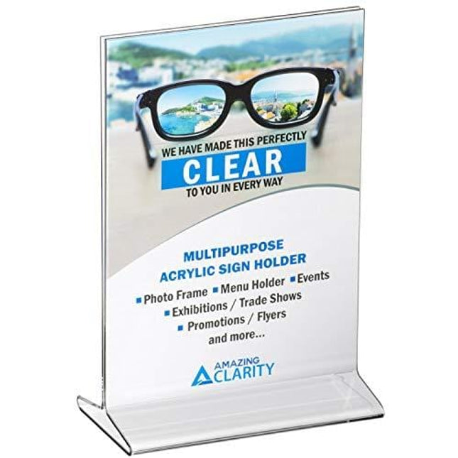 Amazing Clarity 5x7 Inches Acrylic Sign Holder / Table Top Menu Display Stand, Pack of 6