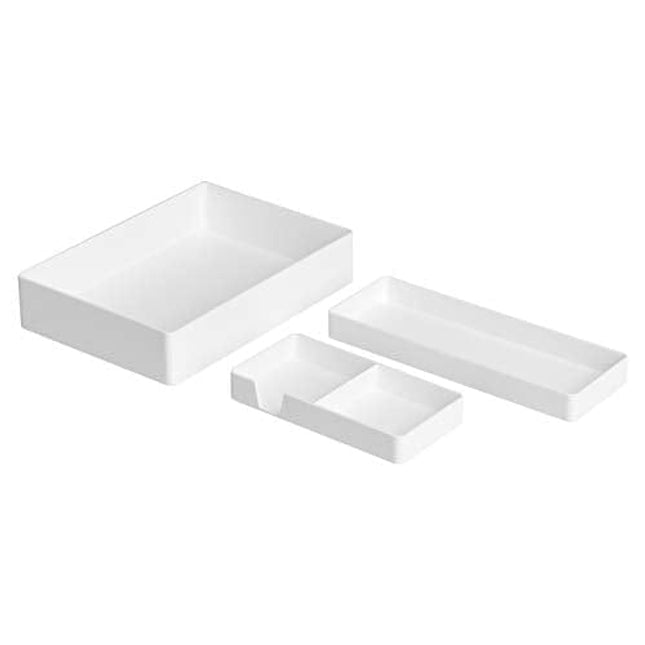 Amazon Basics Plastic Desk Organizer Bundle- Accessory Tray/Half Accessory Tray/Small Tray, White