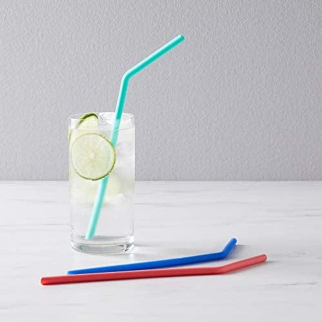 AmazonCommercial Silicone Straws and Cleaning Brushes - Set of (6) Straws and (2) Cleaning Brushes