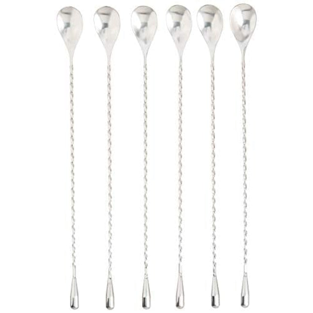 Bar Spoons Stainless Steel Set of 6 Professional Cocktail Mixing Spoon Bar Tool Japanese Style Teardrop End Design (12 Inches) by Ame Ryoku (Silver, 12-Inch)