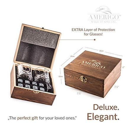 𝗕𝗘𝗦𝗧 𝗚𝗜𝗙𝗧: Impressive Whiskey Stones Gift Set with 2 Glasses - Be Different When Choosing a Gift - Luxury Box with 8 Granite Whiskey Rocks, Ice Tongs - Ice Cubes Reusable - Best Man Gift